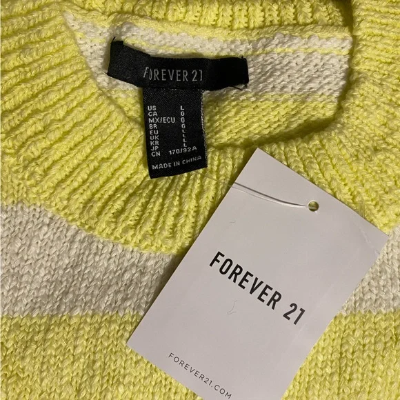 Forever 21 Yellow and White Striped Drop-Sleeve Sweater - Picture 12 of 13